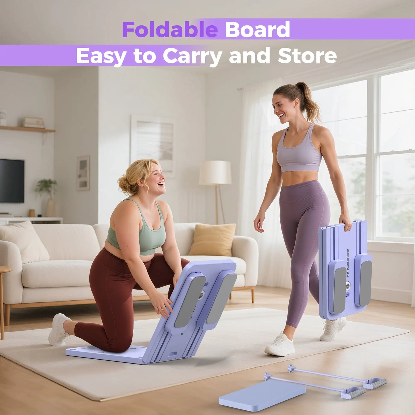 FED 5 in 1 Folding Pilates Board, Pilates Reformer Set with 300 LBS Weight Capacity, Portable Home Pilates for Woman (Purple)