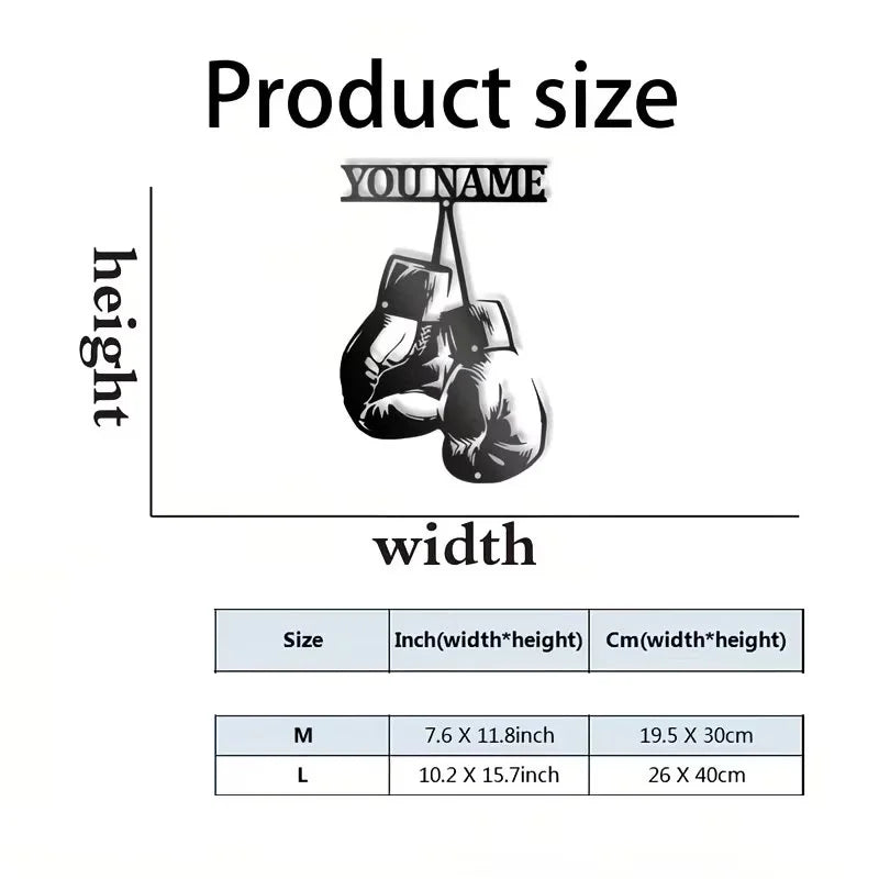 Personalized Boxing Gloves Metal Wall Art - Custom Boxer Name, Gym Decor with Bold Text - Boxing Training Facility, Home Office