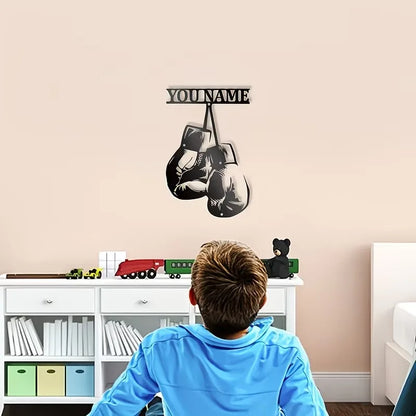 Personalized Boxing Gloves Metal Wall Art - Custom Boxer Name, Gym Decor with Bold Text - Boxing Training Facility, Home Office