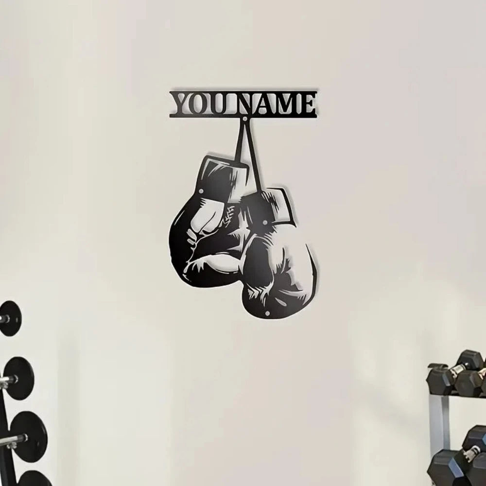 Personalized Boxing Gloves Metal Wall Art - Custom Boxer Name, Gym Decor with Bold Text - Boxing Training Facility, Home Office
