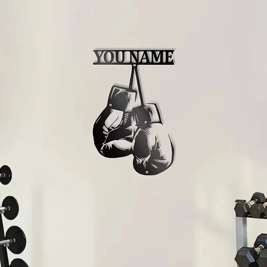 Personalized Boxing Gloves Metal Wall Art - Custom Boxer Name, Gym Decor with Bold Text - Boxing Training Facility, Home Office