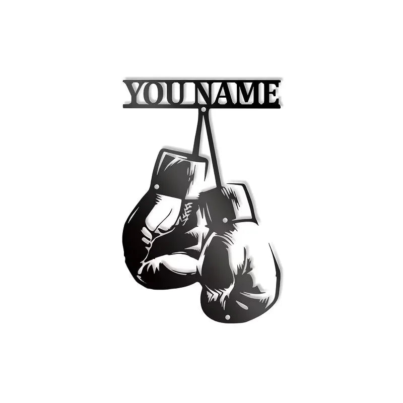 Personalized Boxing Gloves Metal Wall Art - Custom Boxer Name, Gym Decor with Bold Text - Boxing Training Facility, Home Office
