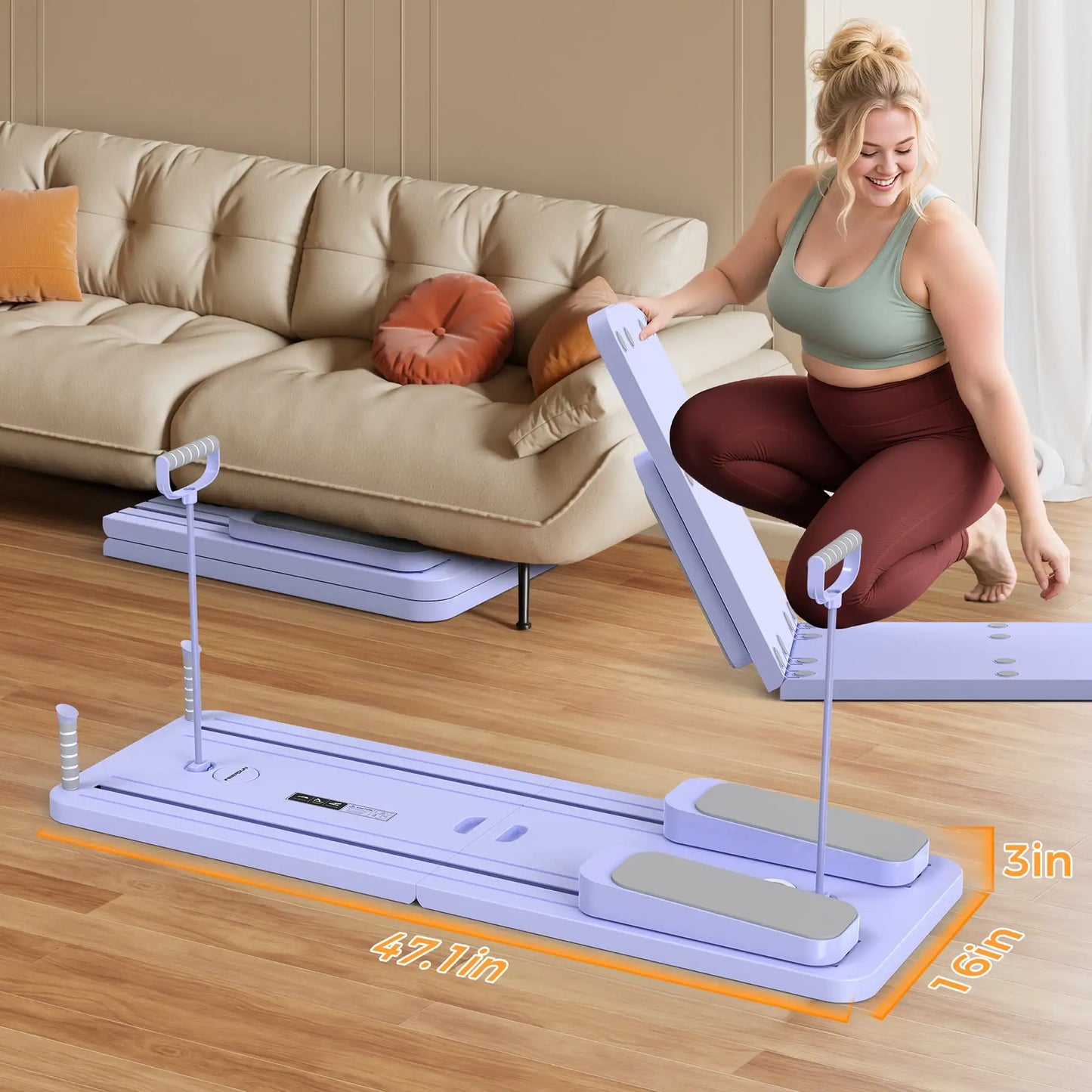 FED 5 in 1 Folding Pilates Board, Pilates Reformer Set with 300 LBS Weight Capacity, Portable Home Pilates for Woman (Purple)